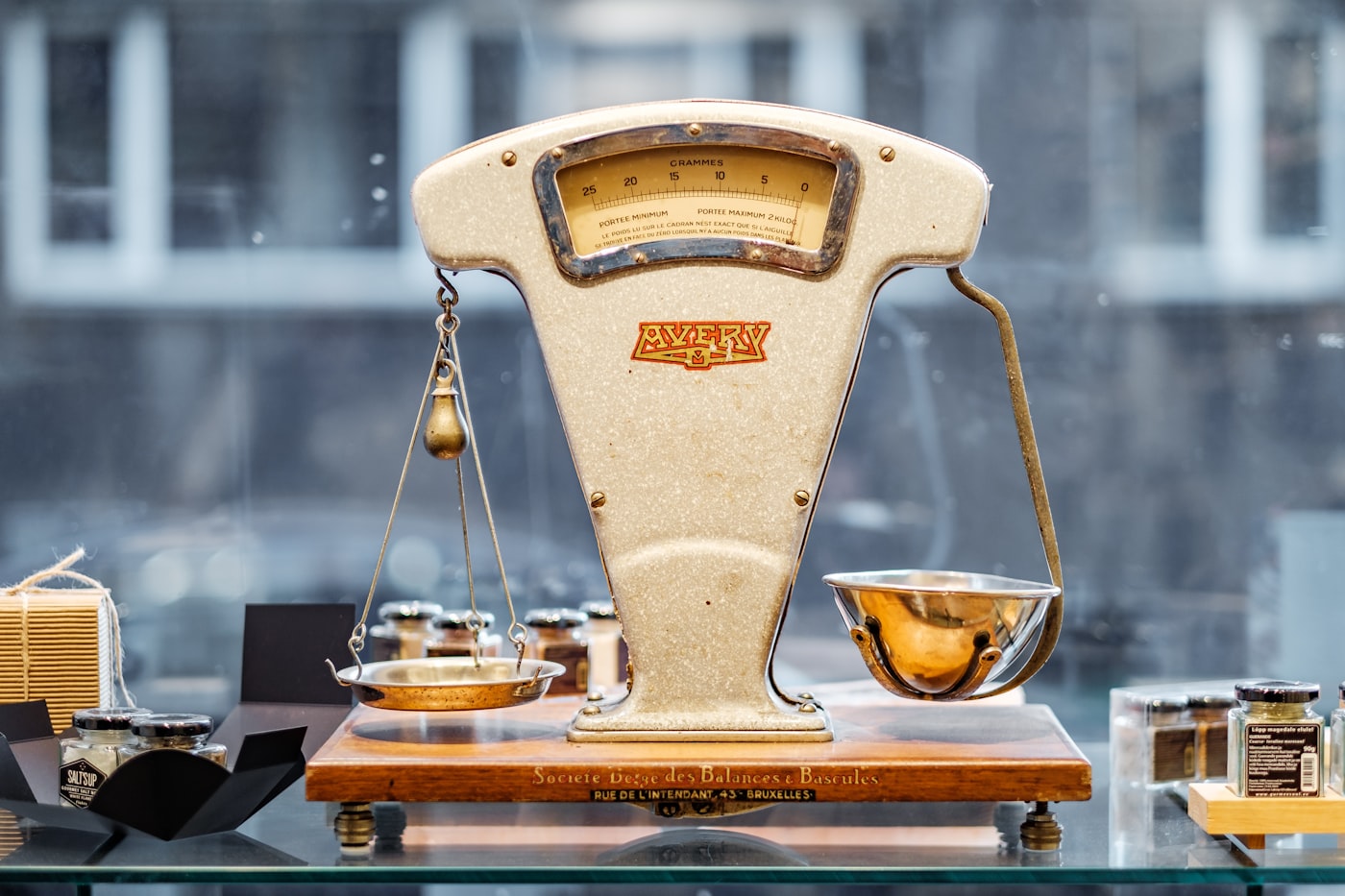 A weighing scale at rest, perfectly balanced.