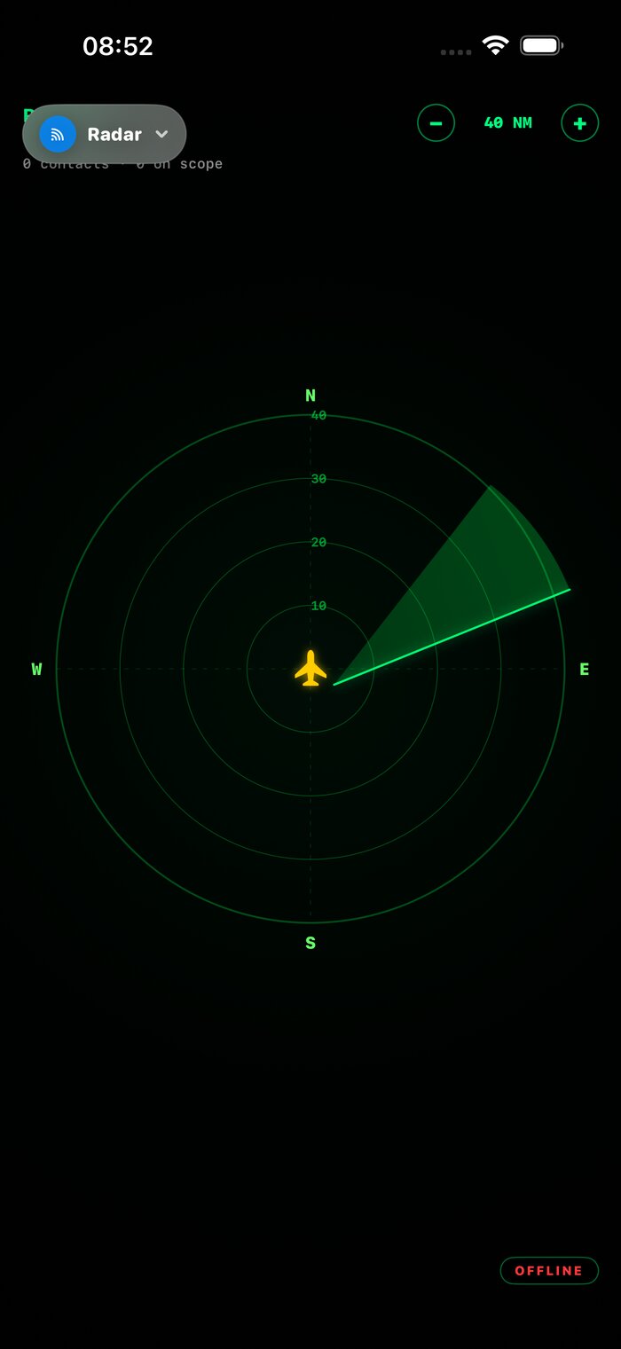 Phosphor-green CRT traffic radar with concentric range rings and a sweep