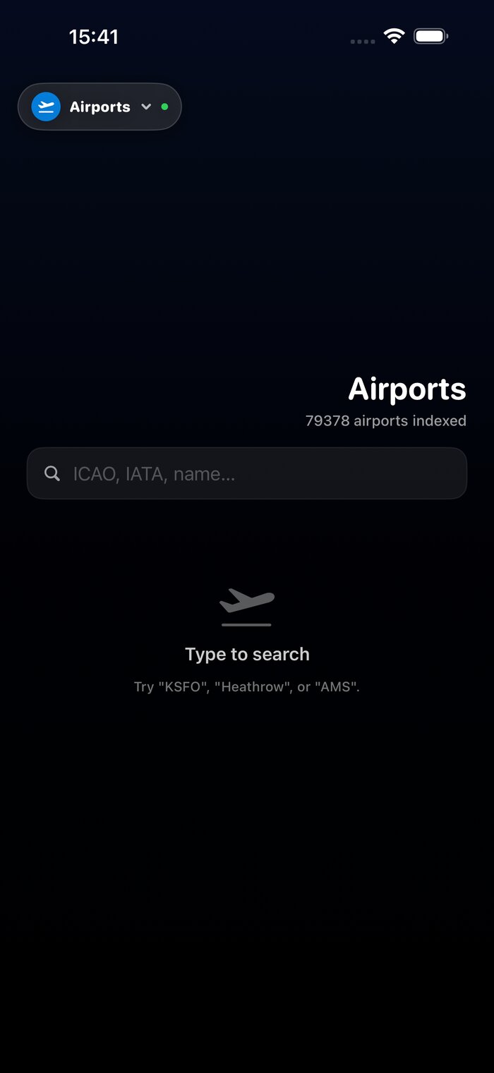 Airport directory searchable by ICAO, IATA or name with 79,378 airports indexed